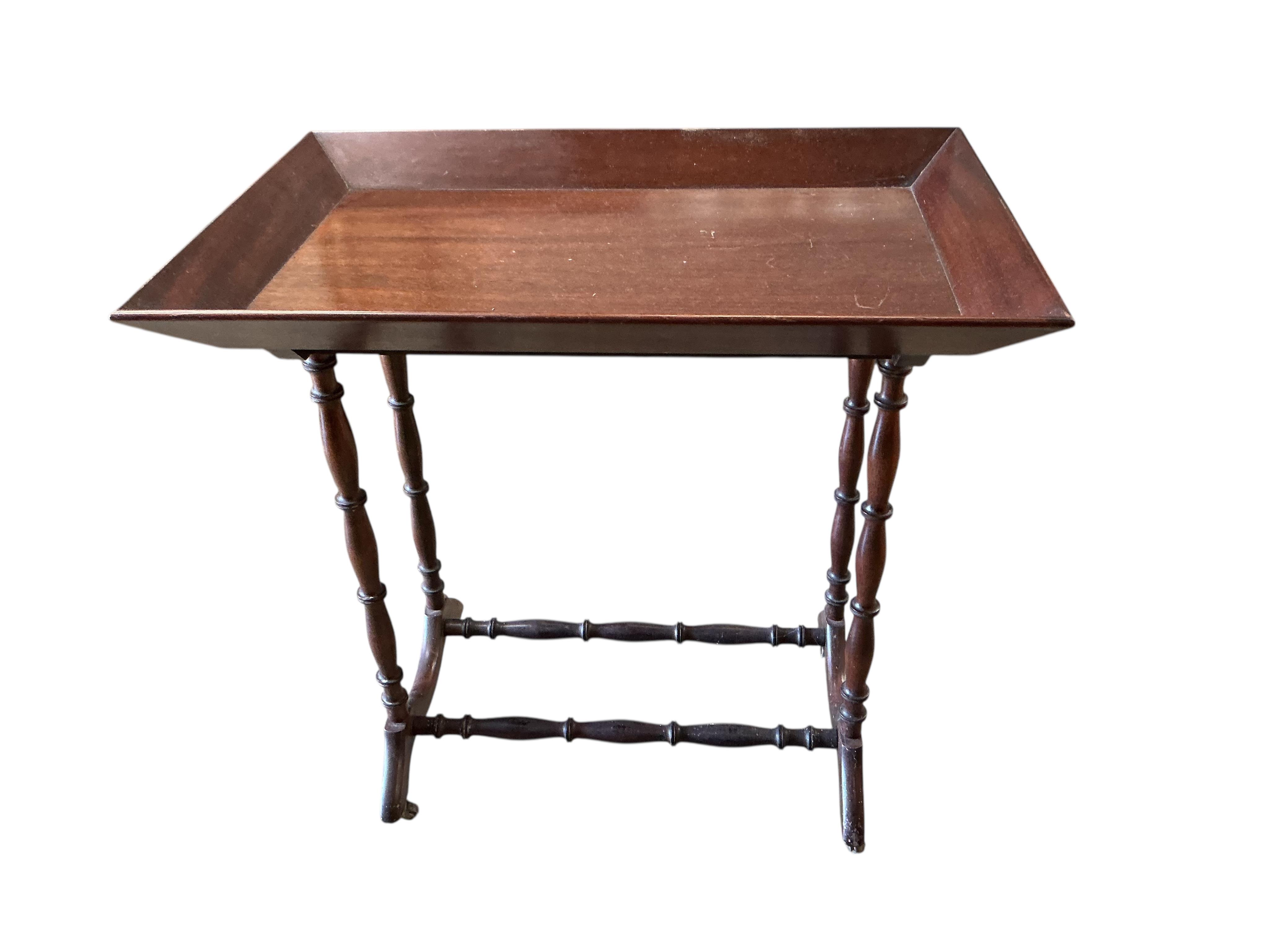 A pair of Victorian and later rectangular mahogany tray top occasional tables, width 74cm, depth 49cm, height 73cm